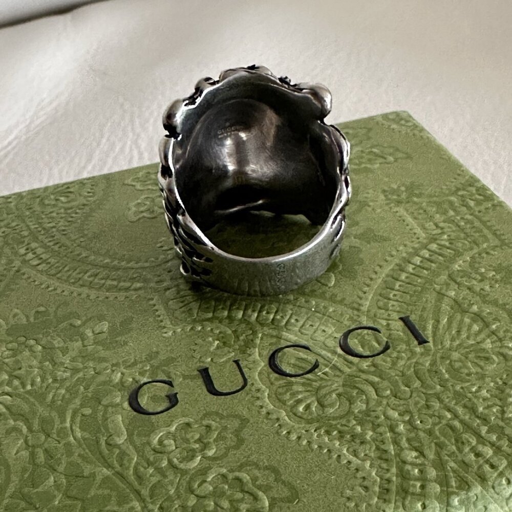 NEW GUCCI Ring Lion Silver Palladio Black Sz 23 IT 10.5 US 100% Authentic - Picture 4 of 7